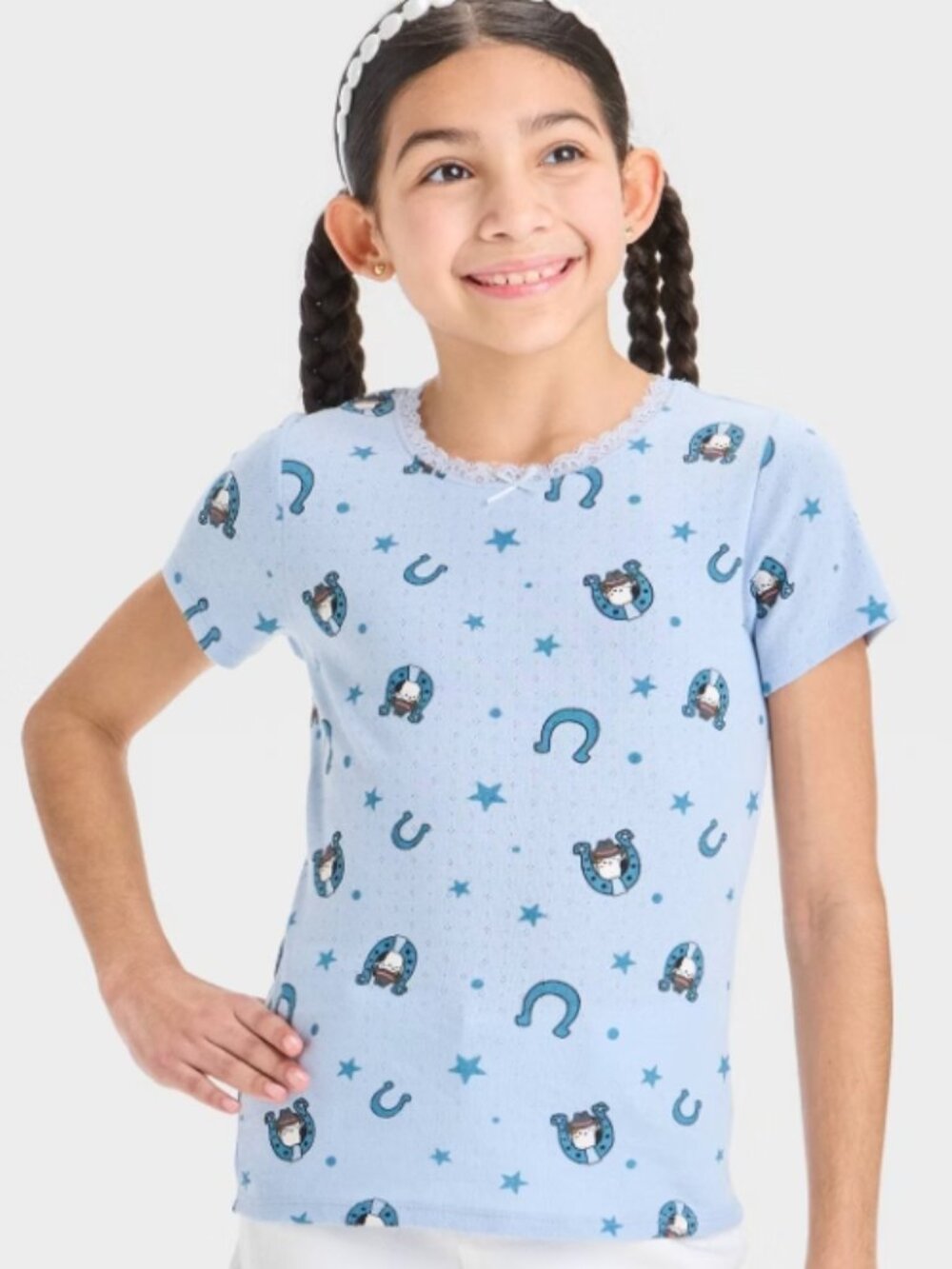 Girls' Western Squishmallows Pointelle Short Sleeve T-Shirt - Blue XS